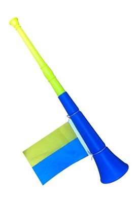 With two telescopic vuvuzela flag fans horn