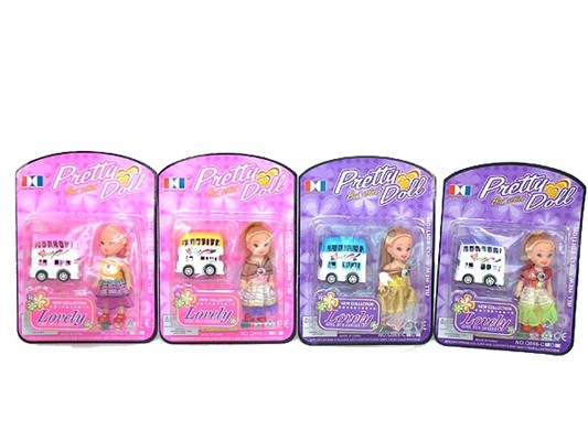 Cartoon Pull back bus + Barbie doll