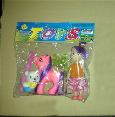 Kongshen 3-inch barbie + slush cartoon horse + Bear and Accessories