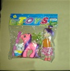 Kongshen 3-inch barbie + slush cartoon horse + Bear and Accessories